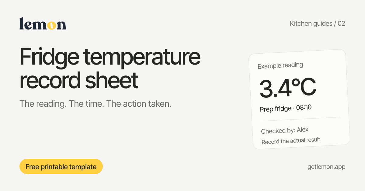 Fridge temperature record sheet: free UK log template